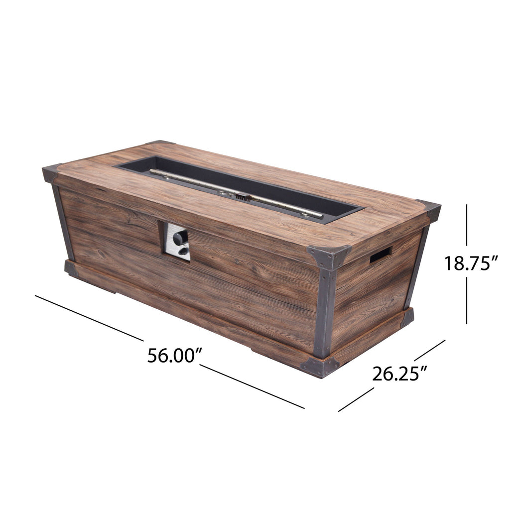 Outdoor Patio Rectangle Gas Burning Fire Pit - Wood Pattern