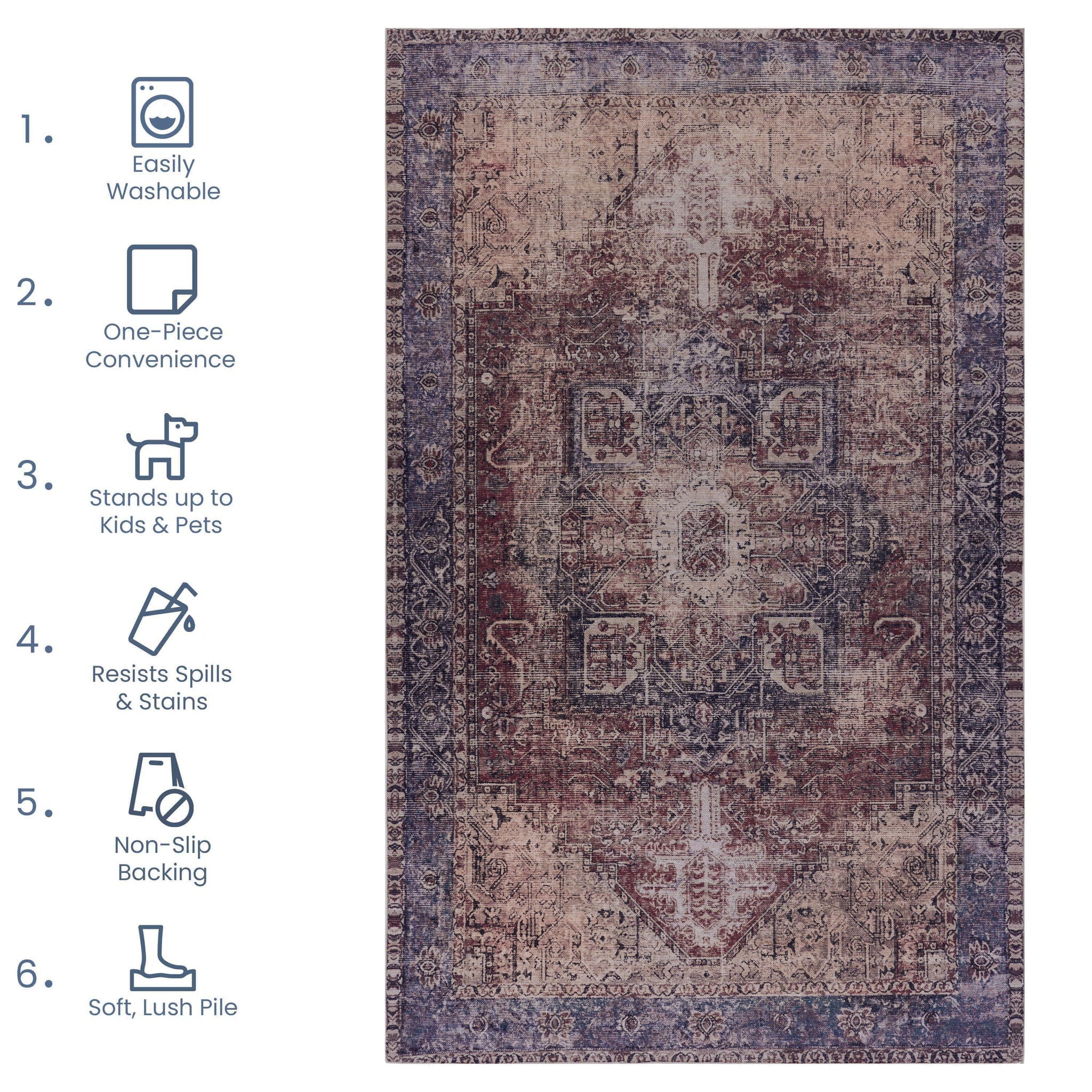 Maval - 8' X 10' Washable Area Rug - Burgundy