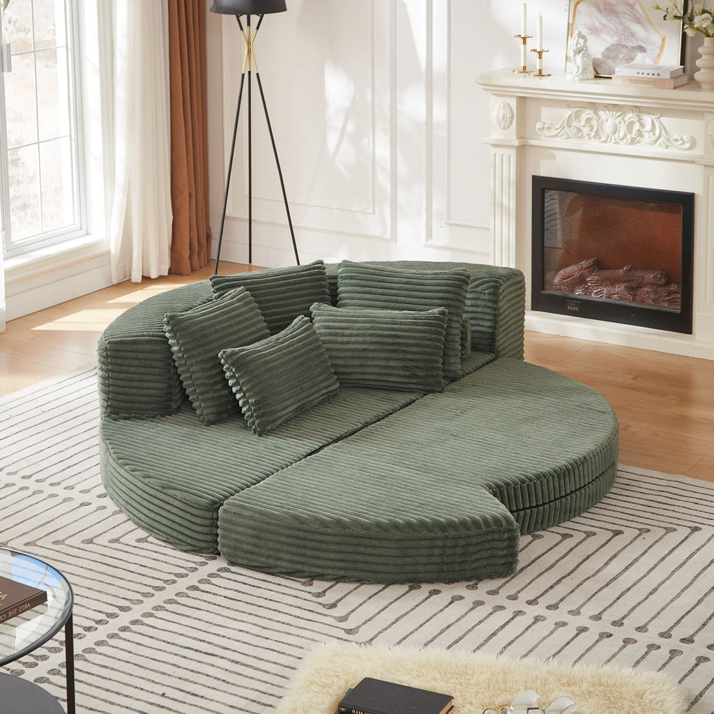 Semi Circular 2 In 1 Sofa Bed With Neck Pillow And Throw Pillows