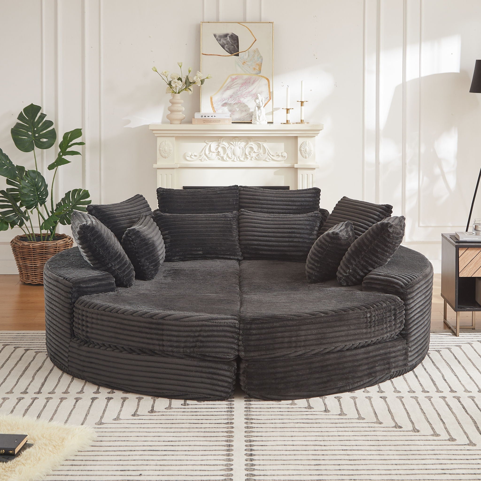 Round Oversized Sofa Bed With 5 Throw Pillows