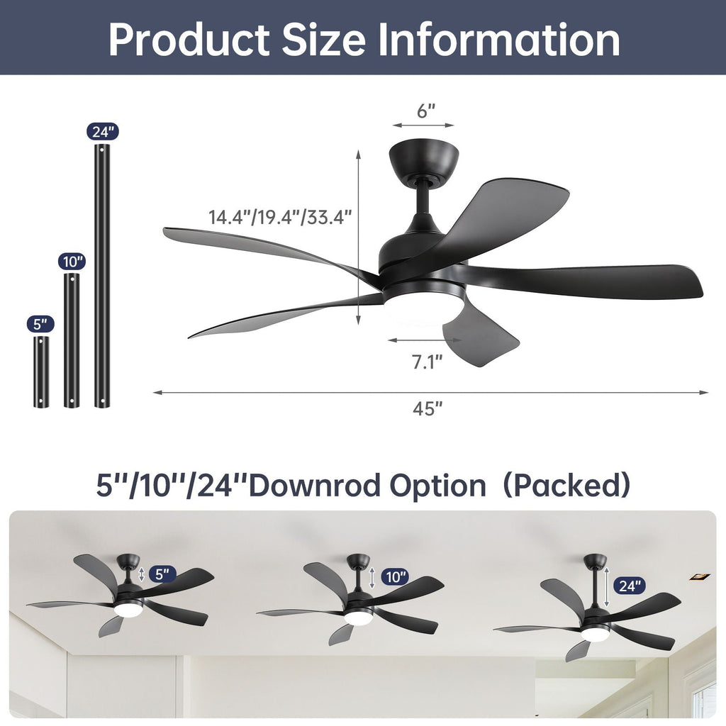 Ceiling Fan with DC Motor and Integrated Light
