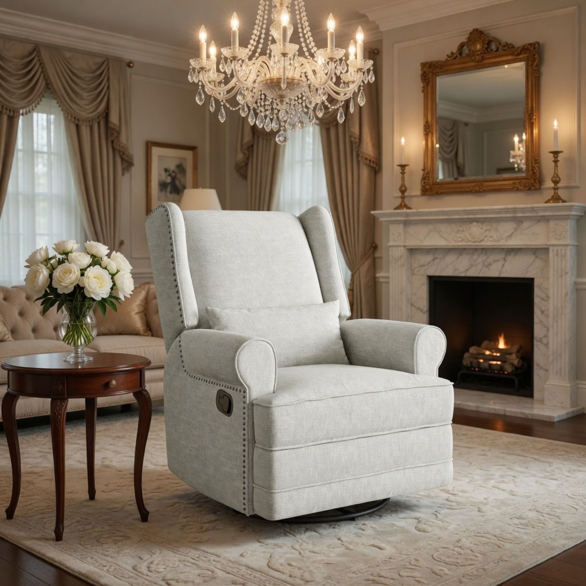Extra Wide Swivel Recliner Glider Chair With Footrest