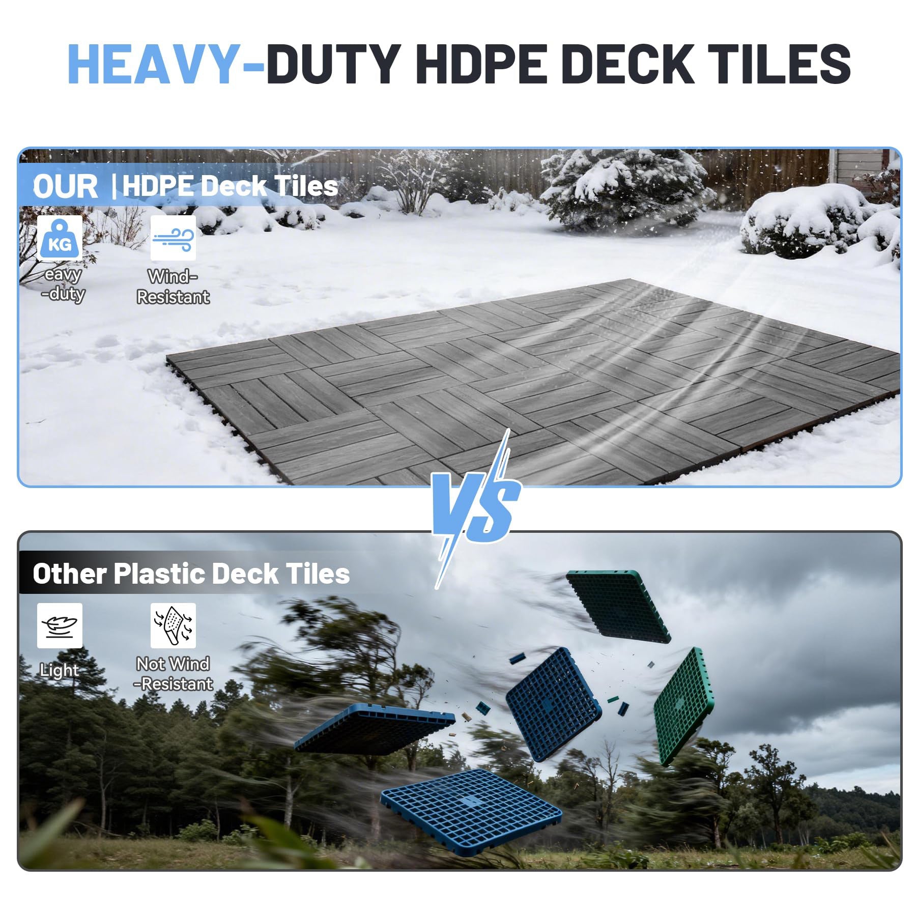 44 Pcs Interlocking Deck Tiles, 12" x 12" HDPE Outdoor Flooring