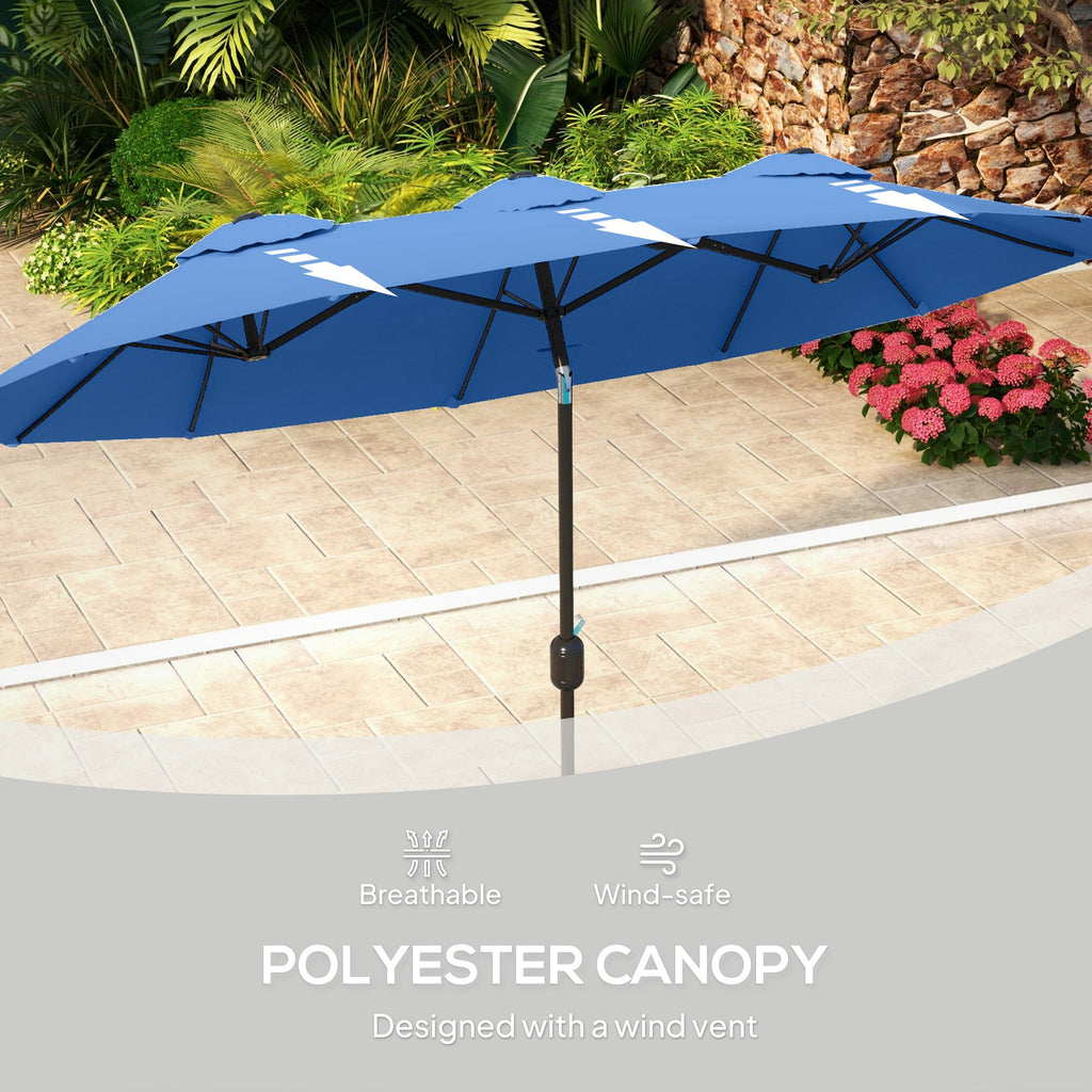 Outsunny 9.5' Double-Sided Patio Umbrella with 3 Air Vents, Tilt and Crank