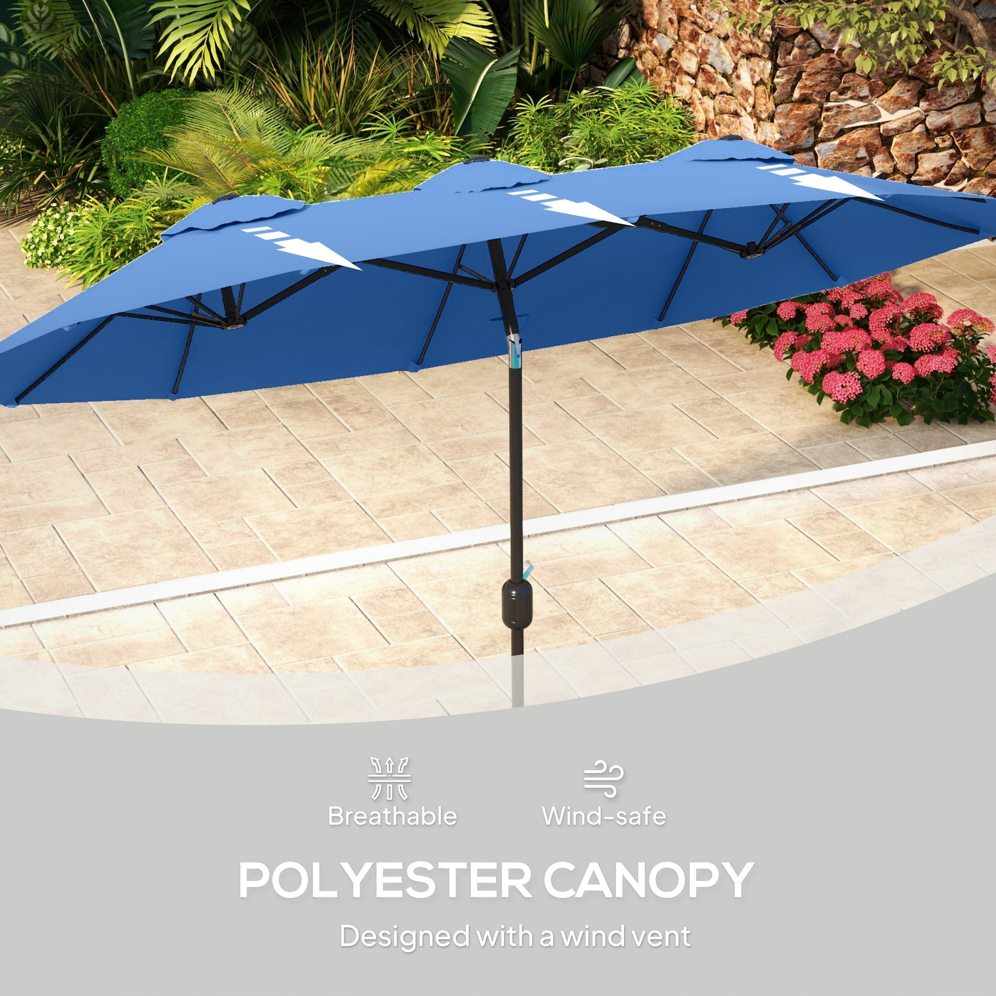 Outsunny 9.5' Double-Sided Patio Umbrella with 3 Air Vents, Tilt and Crank