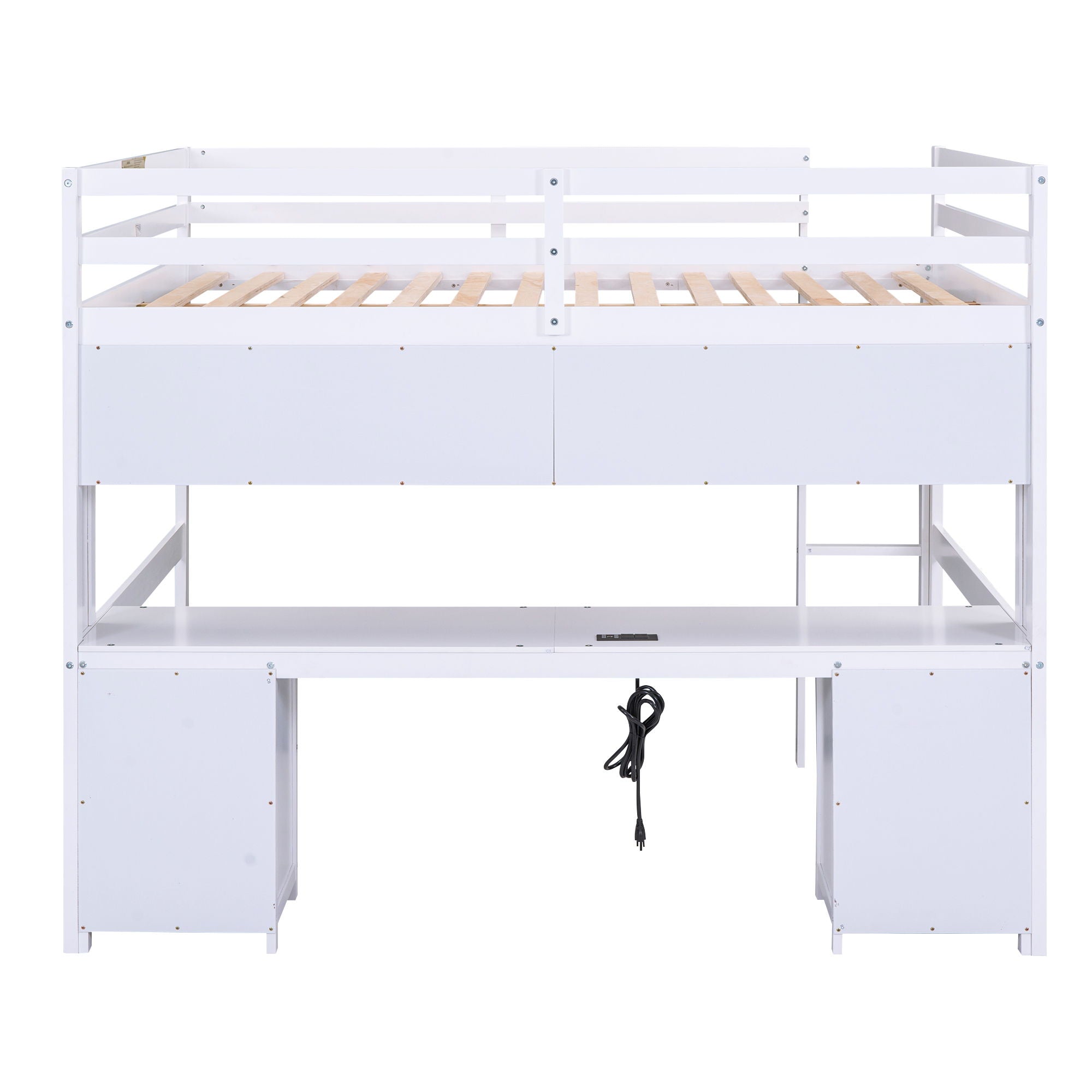 Loft Bed With Desk, Cabinets, Drawers, Charging Station And Bedside Tray