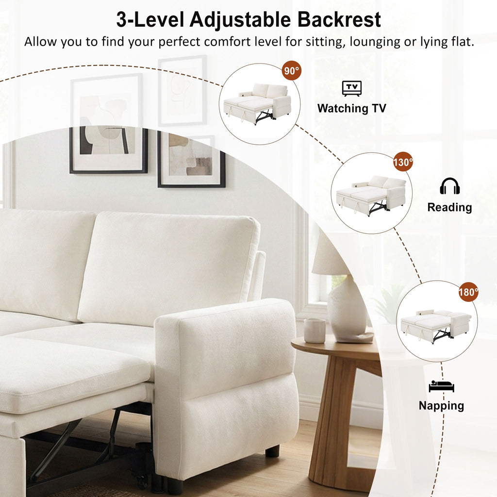 Convertible Sofa Bed Loveseat With Adjustable Backrest And USB Ports