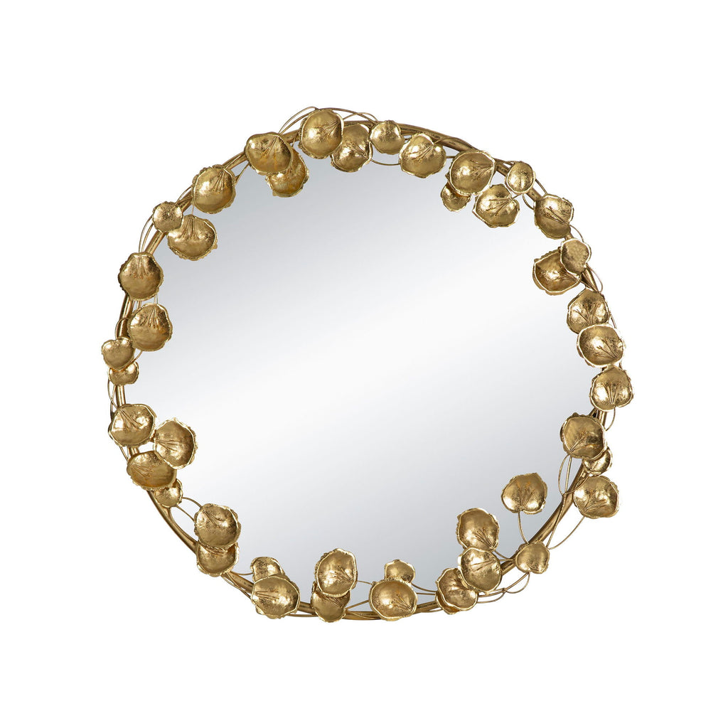 Round Metal Wall Mirror With en Leaf Accents, Modern Decor Mirror For Living Room Entryway Hallway - Gold