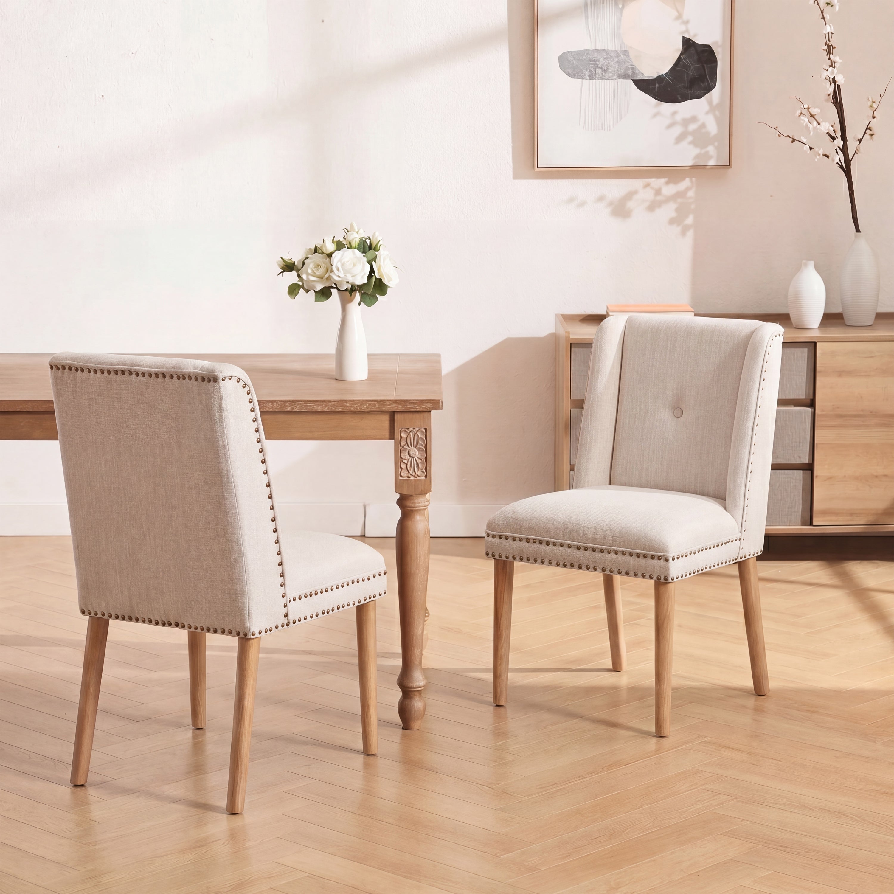 Light Luxury Rivet Upholstered Dining Chair Set of 2