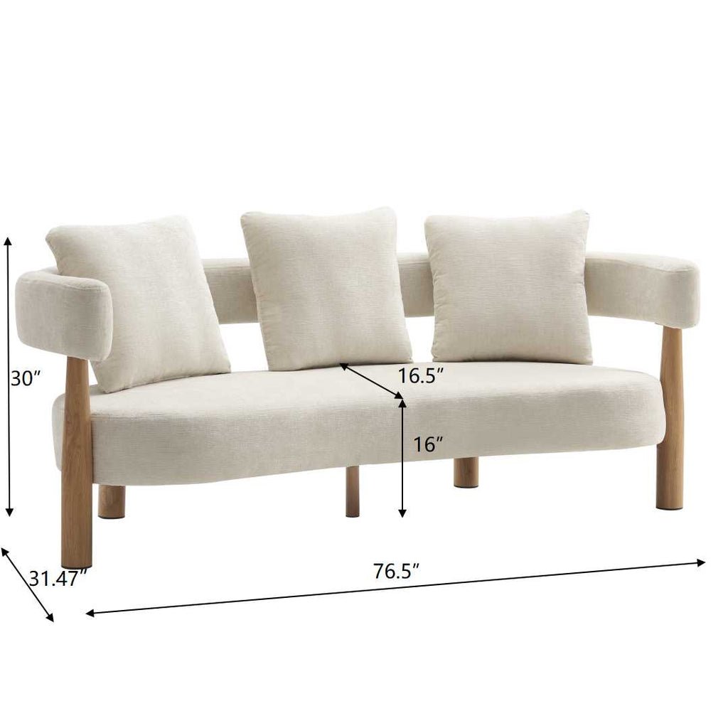 Luxe 76.5 in. Curved 3 Seater Modern Upholstered Chenille Sofa