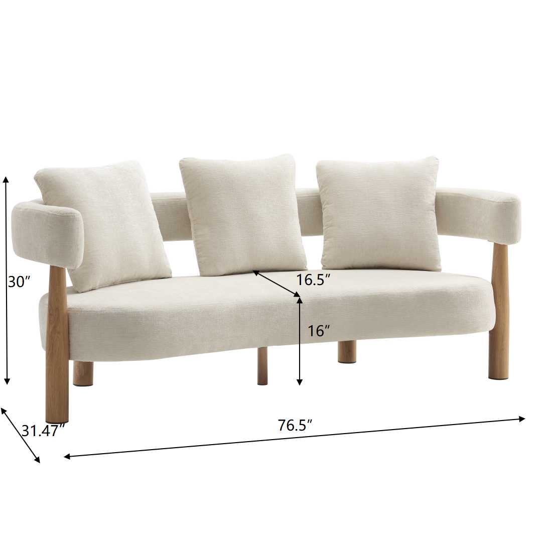 Luxe 76.5 in. Curved 3 Seater Modern Upholstered Chenille Sofa