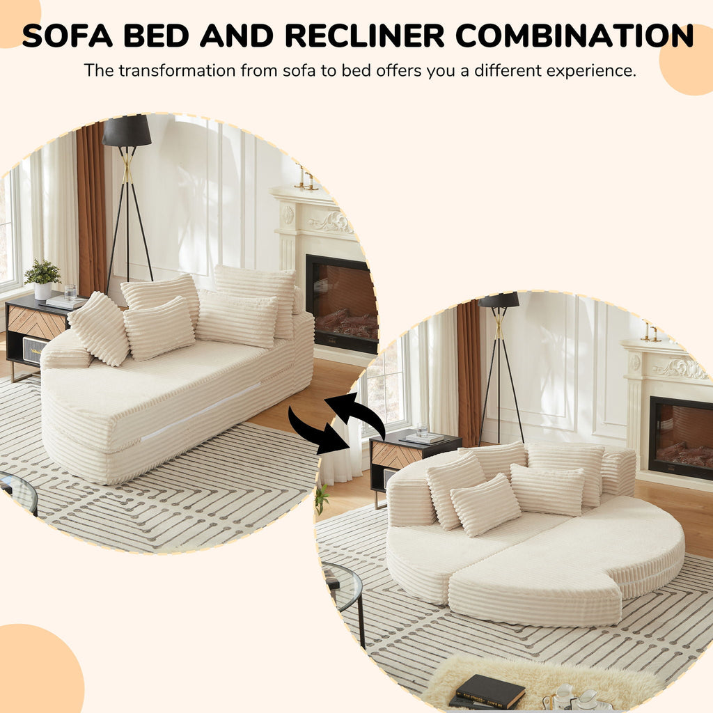 Semi Circular 2 In 1 Sofa Bed With Neck Pillow And Throw Pillows