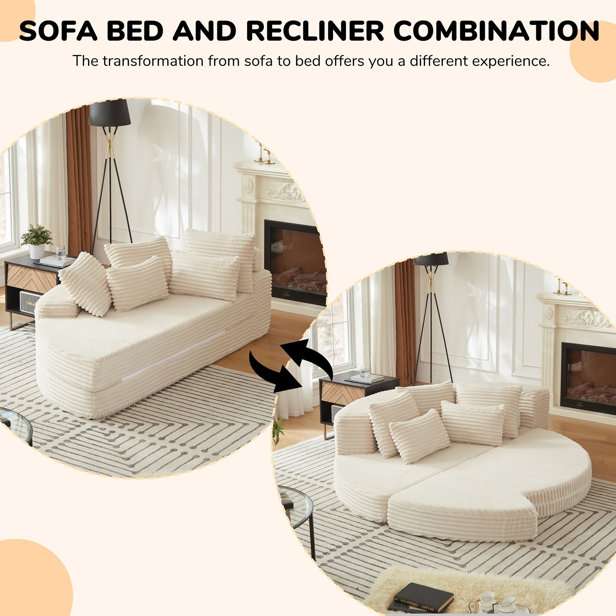 Semi Circular 2 In 1 Sofa Bed With Neck Pillow And Throw Pillows