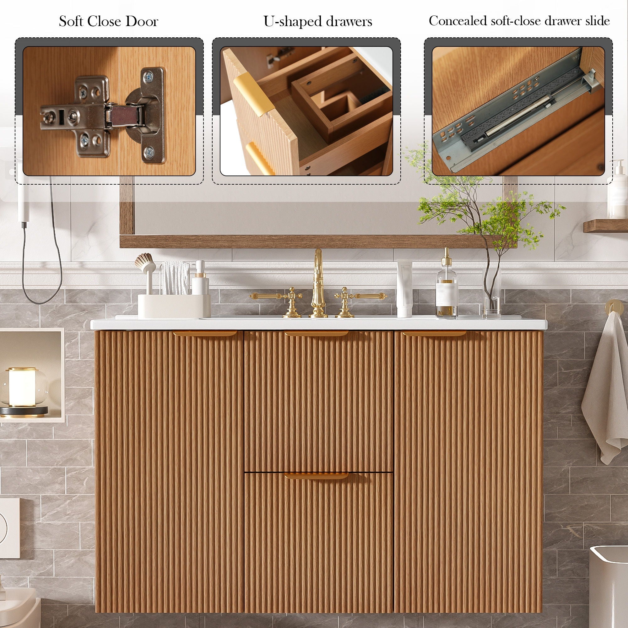 Modern Wall Mounted Bathroom Vanity, Soft Close Doors