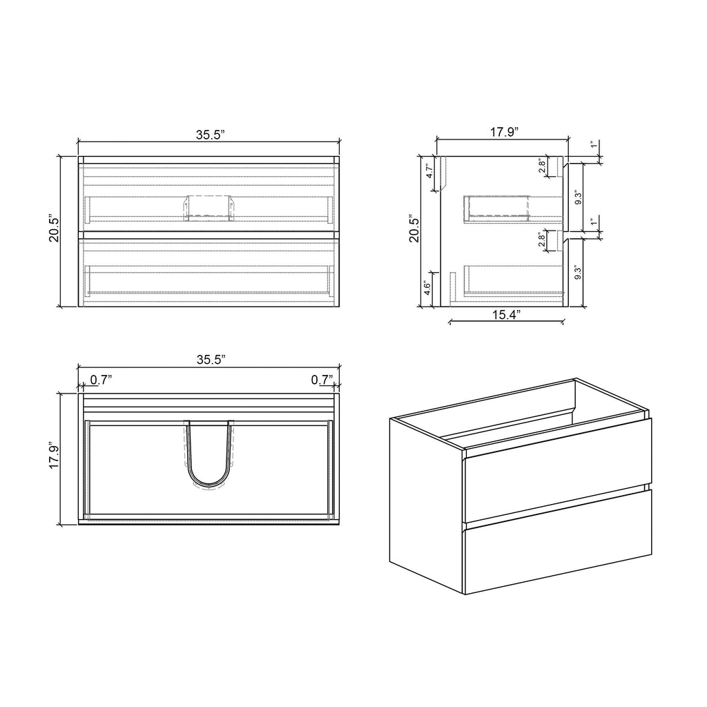 Alice - Bathroom Vanity With Large Storage, Sink Wall Mounted Floating Bathroom Vanity For Modern Bathroom, One-Piece Sink Basin Without Drain And Faucet