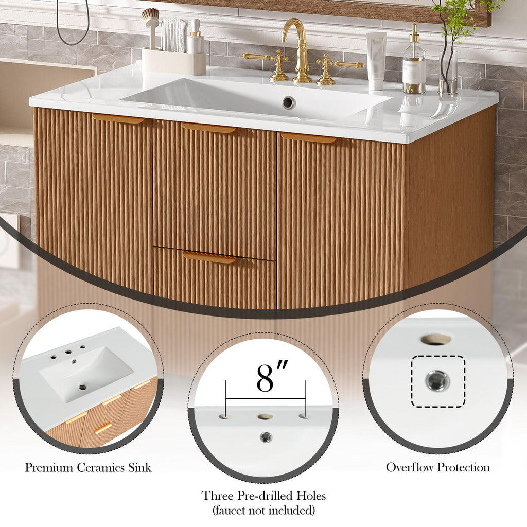 Modern Wall Mounted Bathroom Vanity, Soft Close Doors