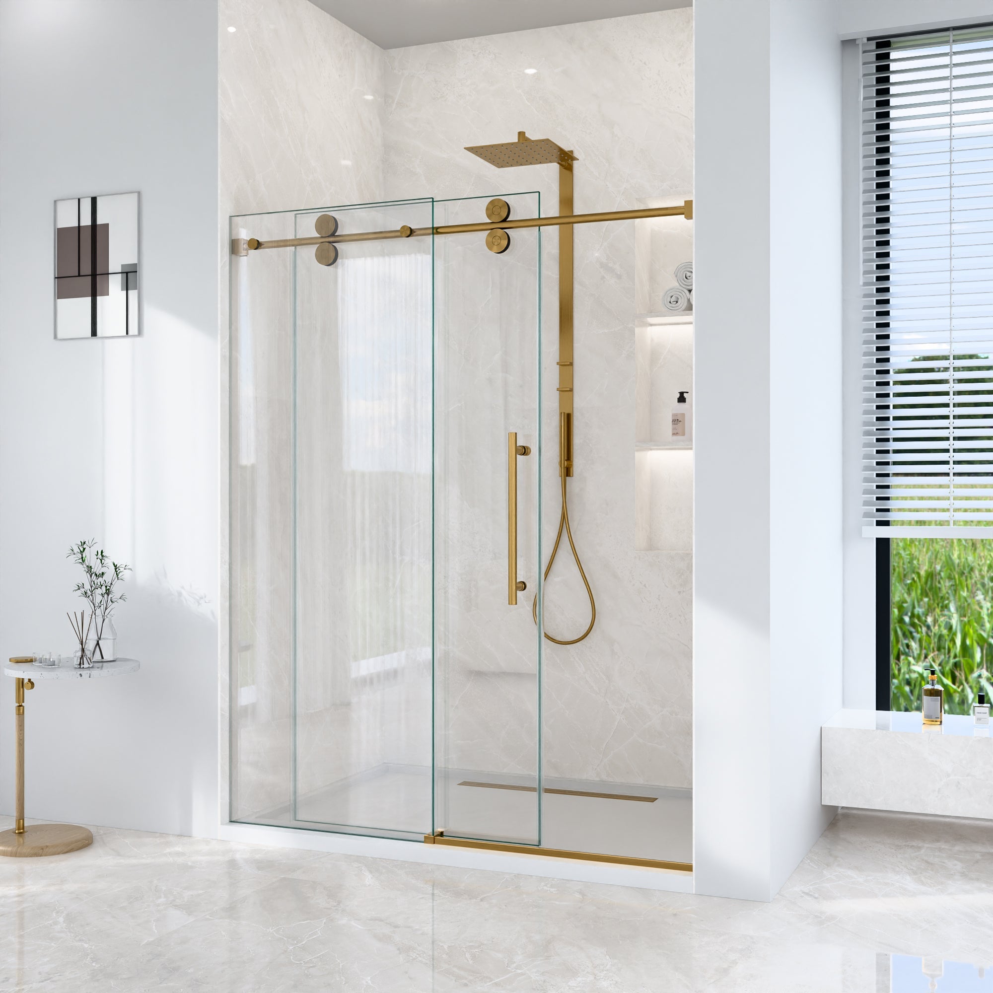 56"-60"W x 72"H Frameless Single Sliding Shower Door