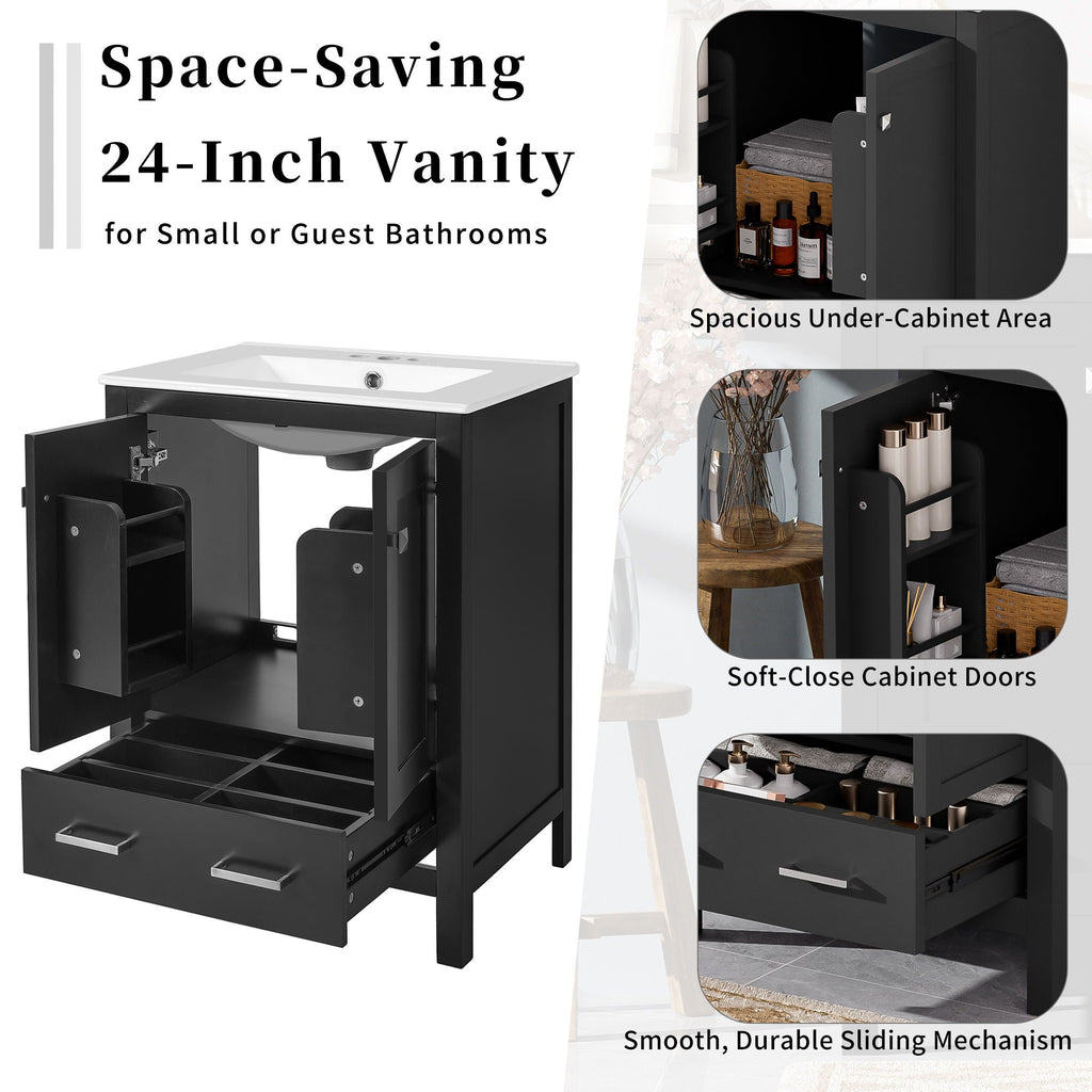 Bathroom Vanity With Integrated Undermount Ceramic Sink, 2 Doors And 1 Drawer, Soft Close Hinges