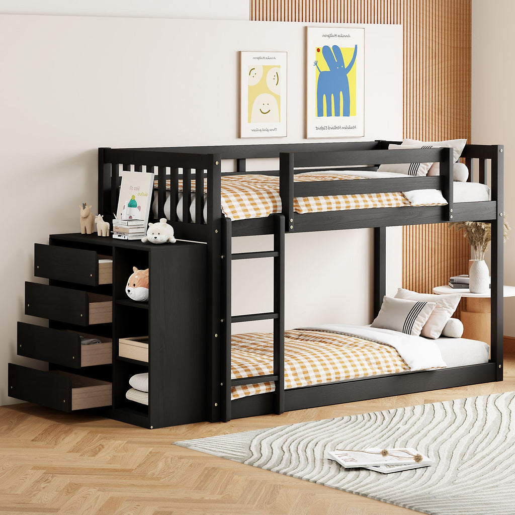 Bunk Bed With 4 Drawers and 3 Shelves