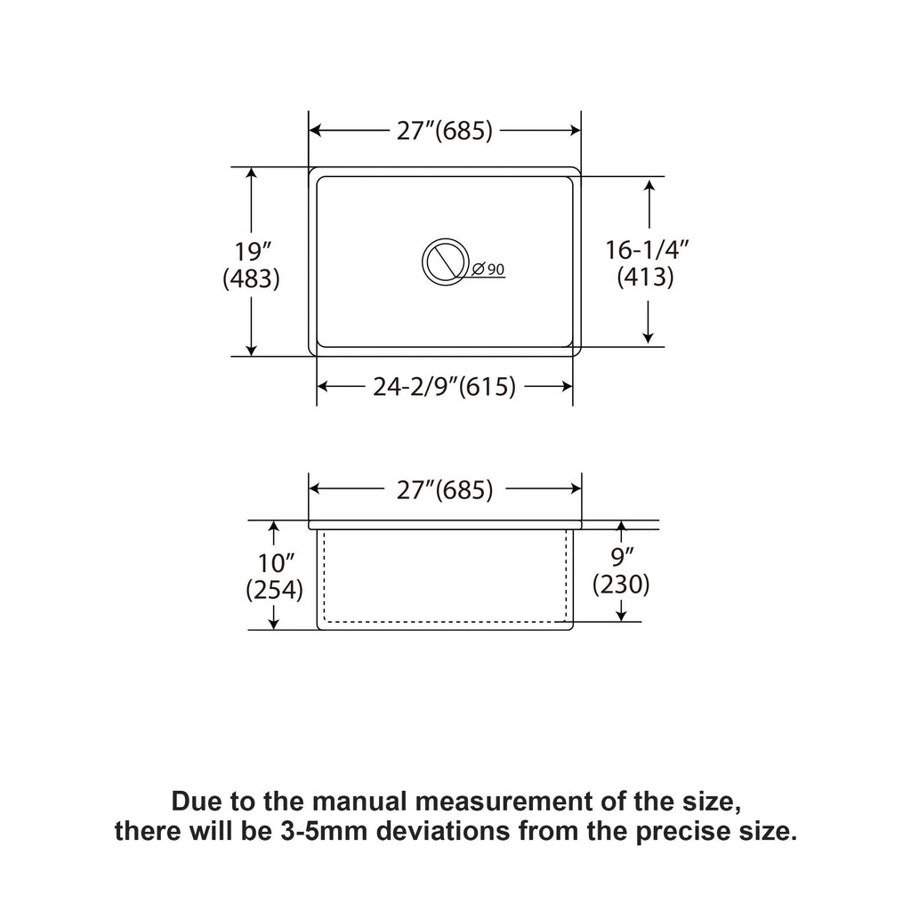Rectangular Deep Single Bowl Kitchen Sink With Dual Mount Installation