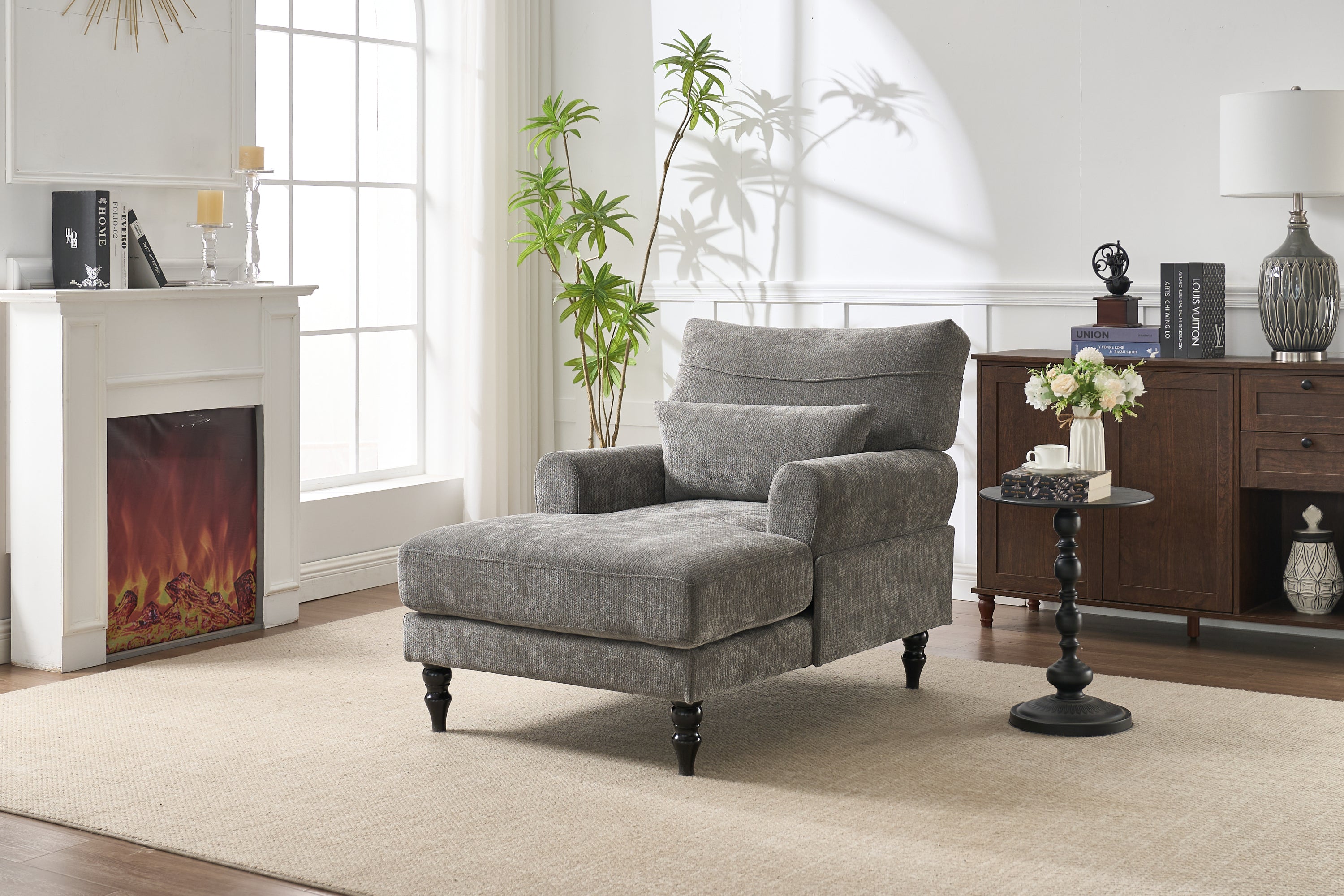 Modern Grey Upholstered Chaise Lounge Sofa Recliner
