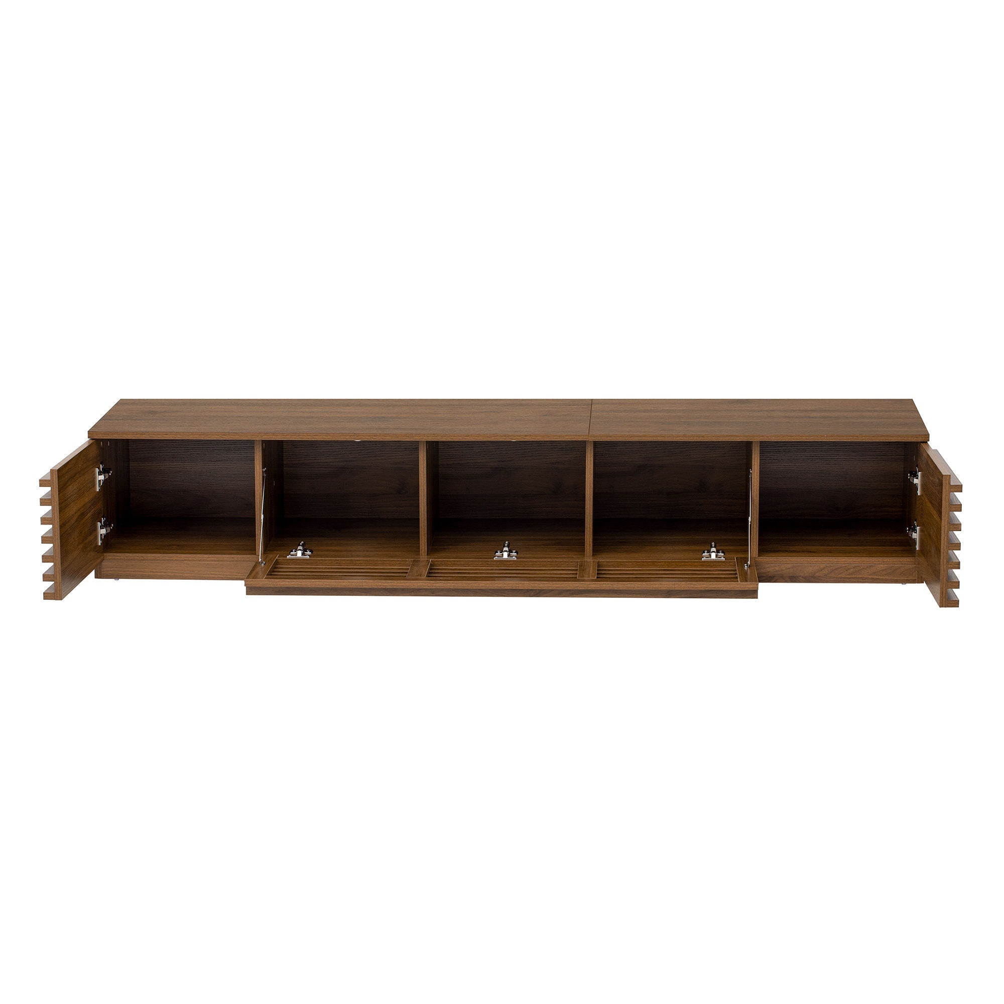 TV Stand for TVs, Entertainment Center with Cable Management and Soft Closing Hinges - Walnut