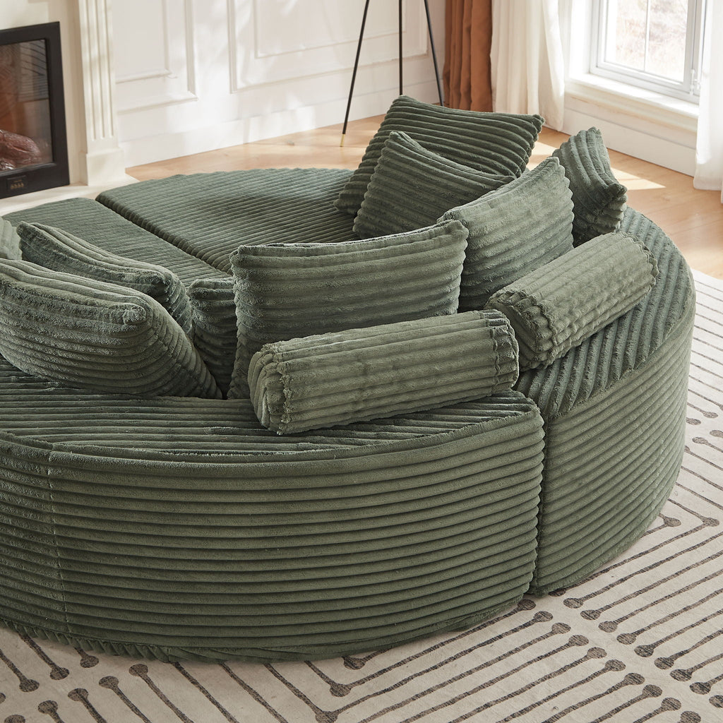 Round Oversized Sofa Bed With 5 Throw Pillows