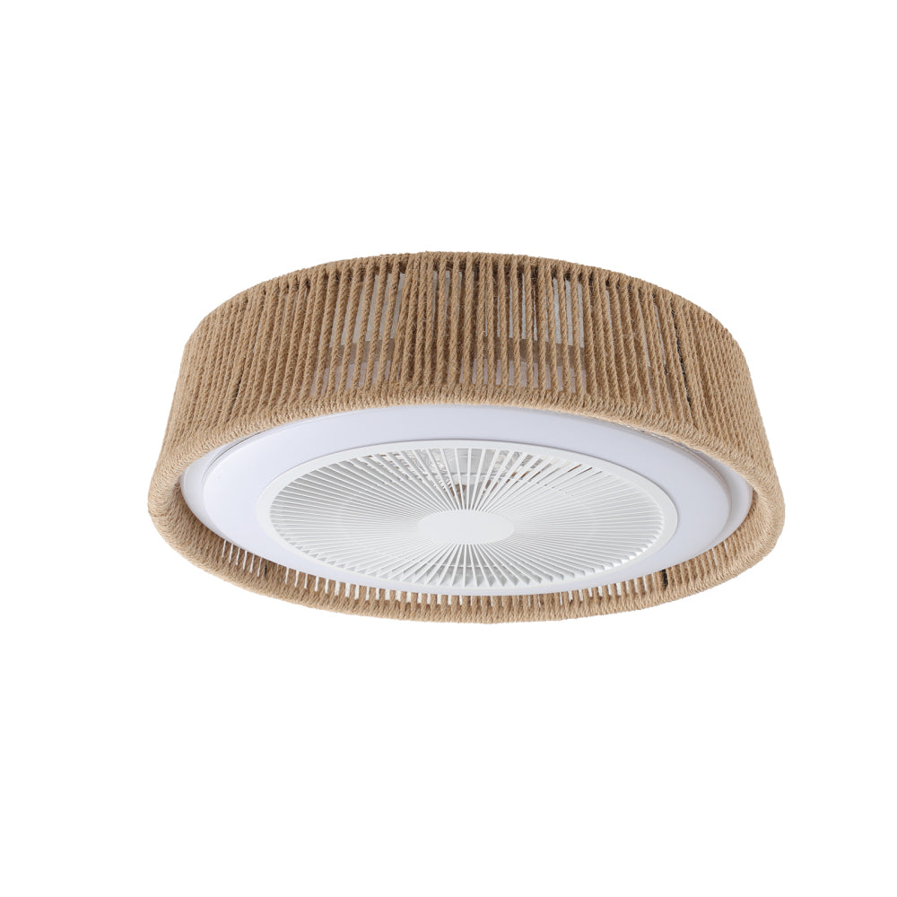 21" Boho Caged Ceiling Fan with LED Light & Remote – Braided Twine Design, 3CCT Dimmable, 6 Speeds & Reversible DC Motor