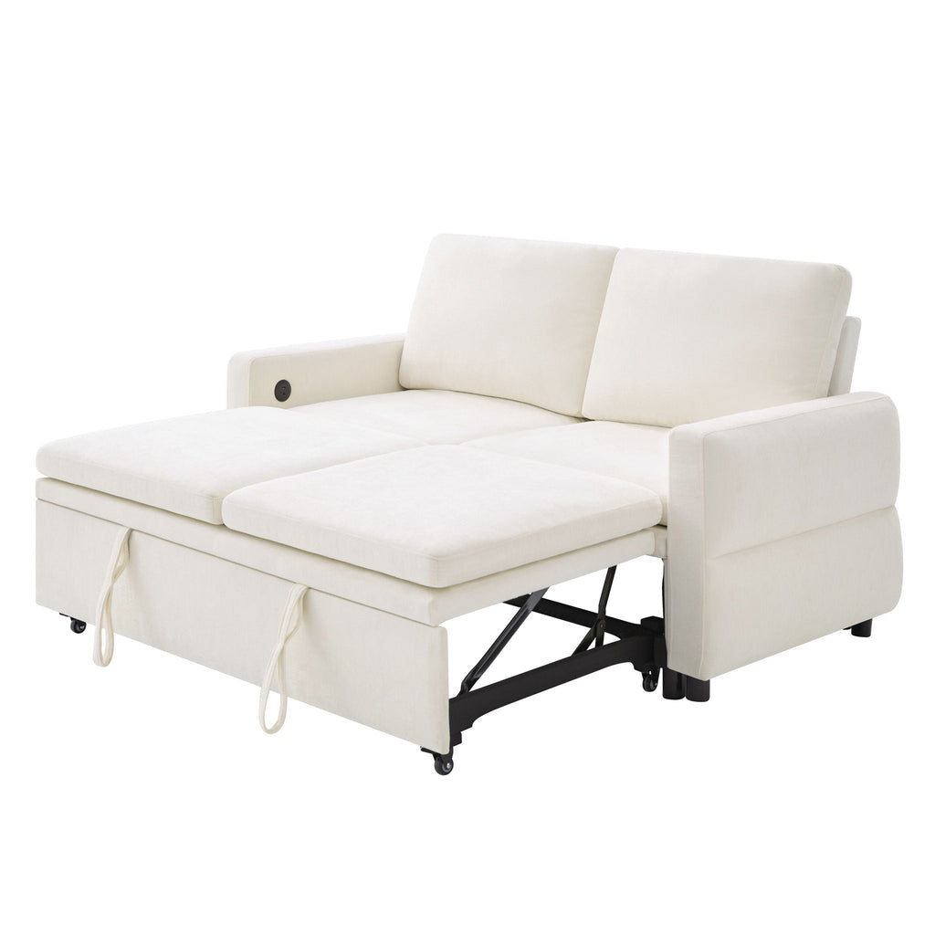 Convertible Sofa Bed Loveseat With Adjustable Backrest And USB Ports