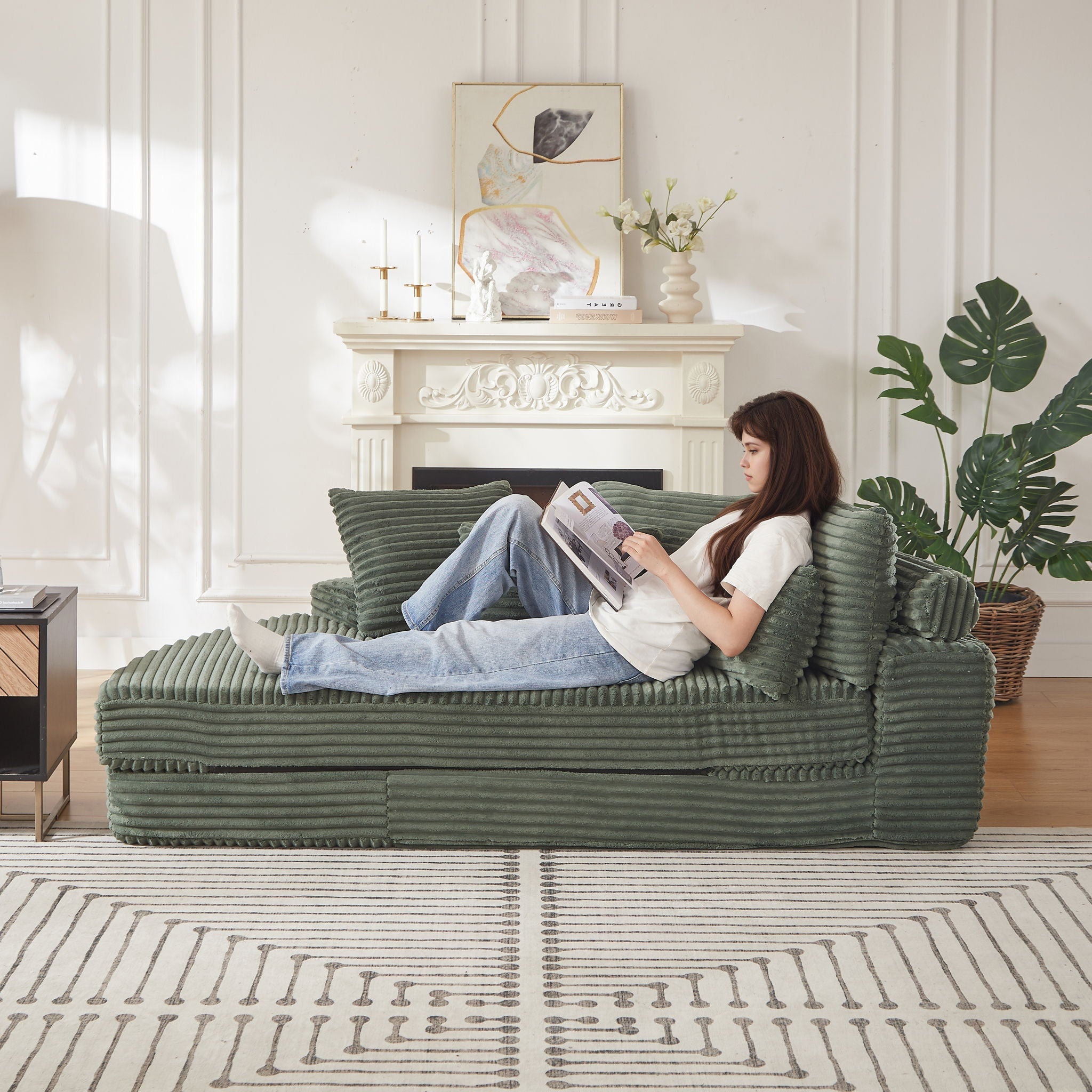 Semi Circular 2 In 1 Sofa Bed With Neck Pillow And Throw Pillows