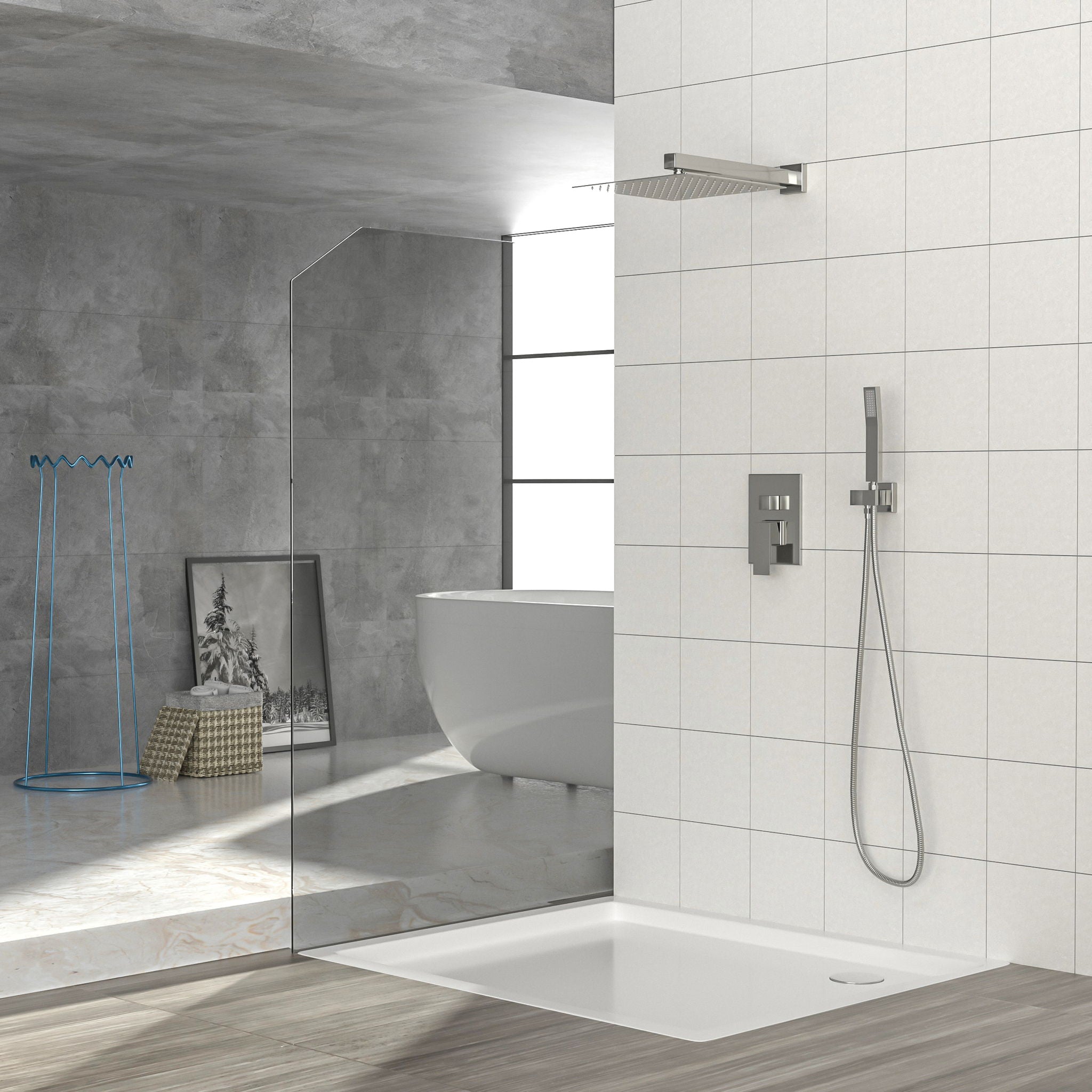 Dual Shower Head System With 12" Wall Mounted Square Rain Shower And Rough In Valve