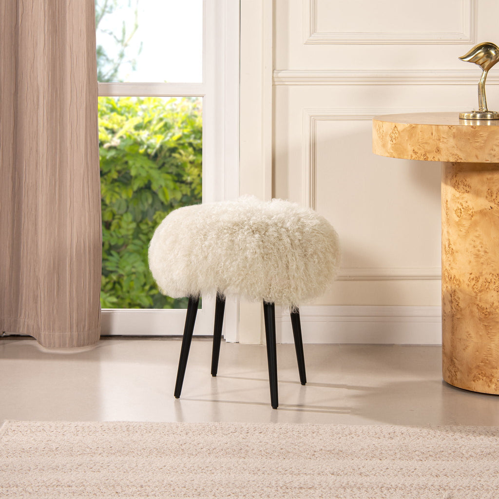 Alberta - Mongolian Sheepskin Round Ottoman