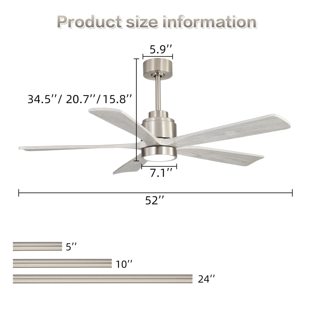 Ultra Quiet Reversible Ceiling Fan With Dimmable LED Light - Brushed Nickel