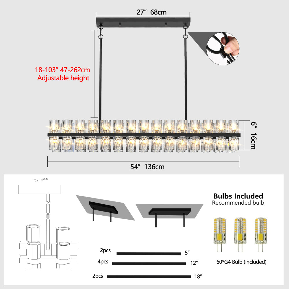 Luxury Crystal Chandelier | Double-Ring LED Ceiling Light for Living Room & Dining Room — Black or Gold, Round or Rectangular