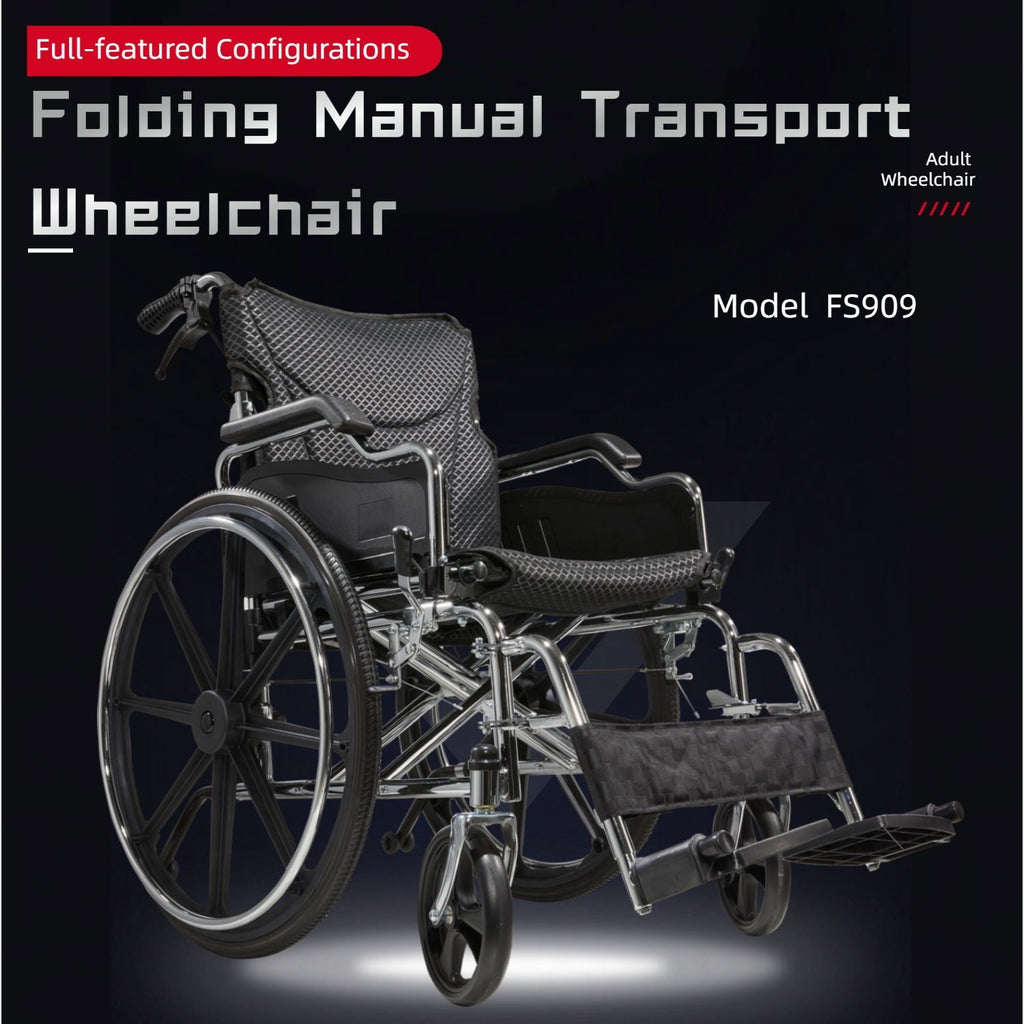 Lightweight Foldable Manual Wheelchair for Adults with Double Brakes