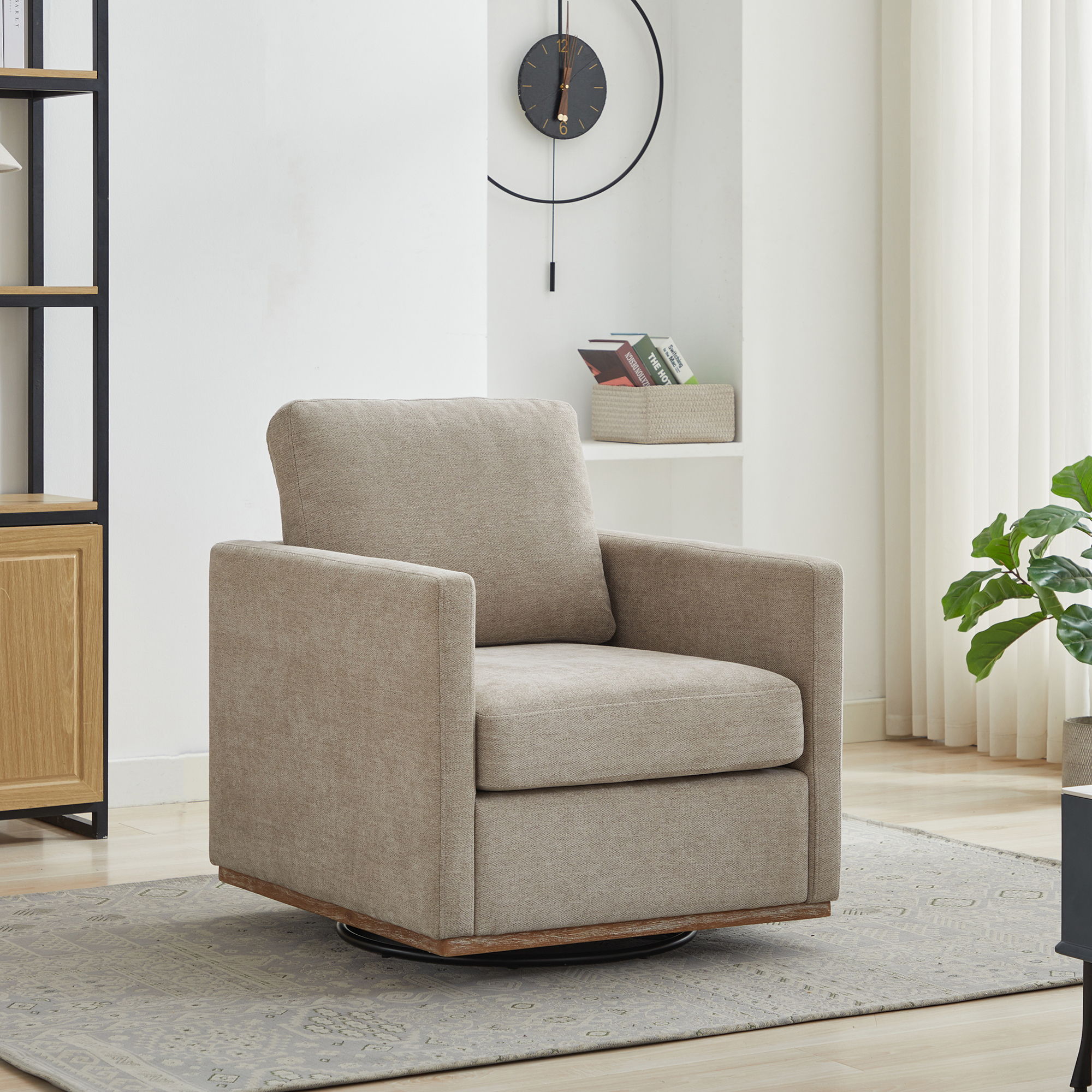 Modern Square Upholstered Swivel Accent Chair with Metal Base