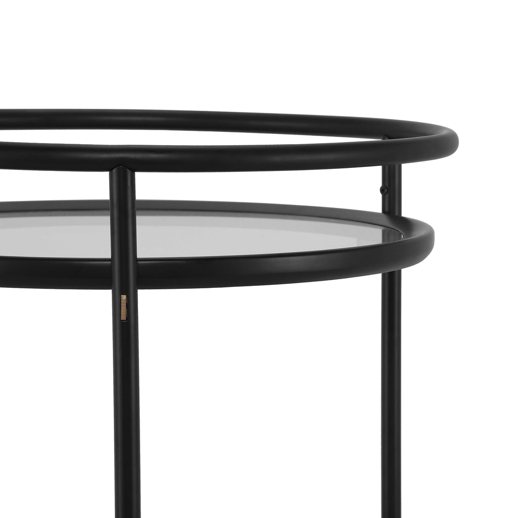 Modern Round Bar Cart with Tempered Glass Shelves