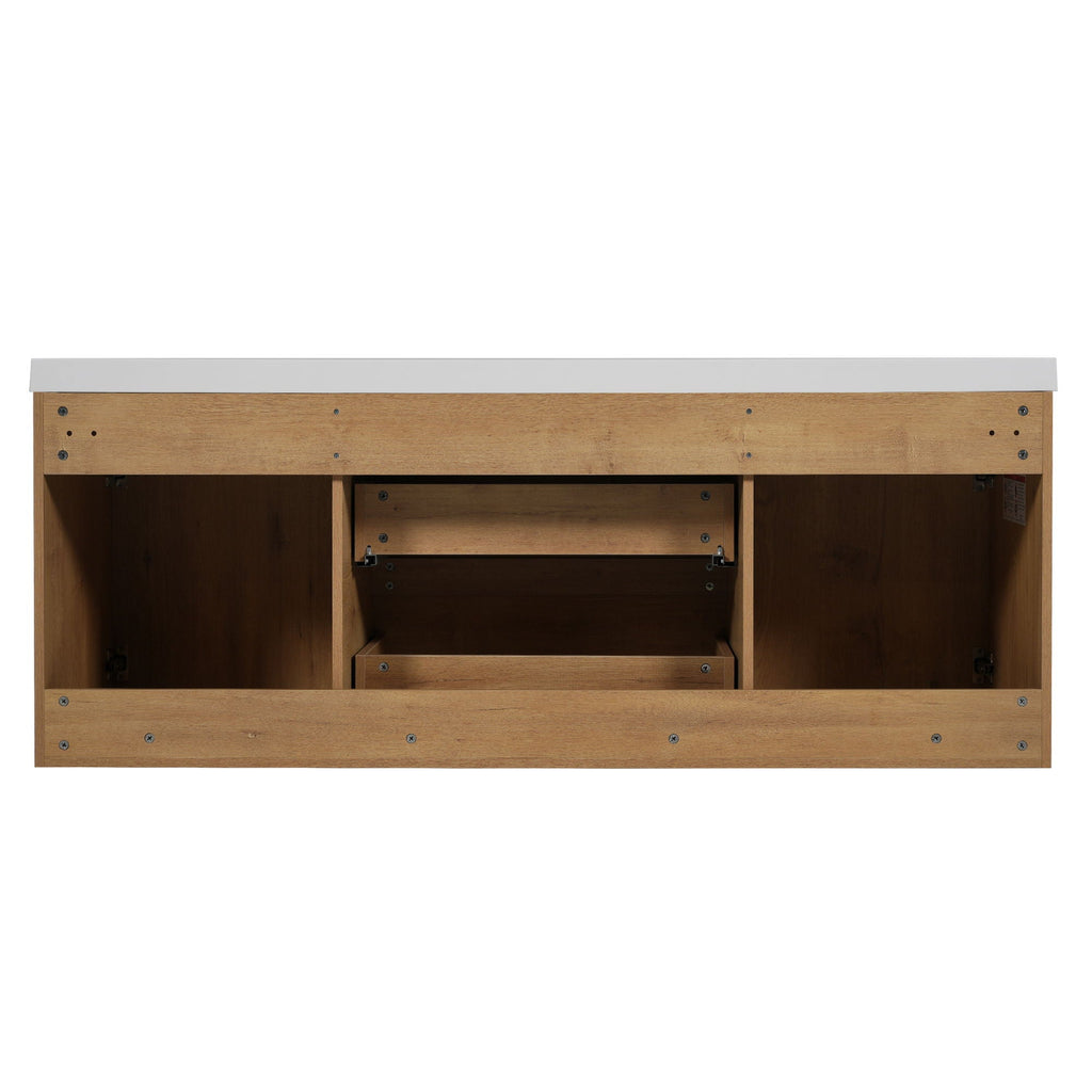 Double Sink Bathroom Vanity, Cabinet & Soft Close Doors, Divided Drawers, Wall Mounted Storage - Wood