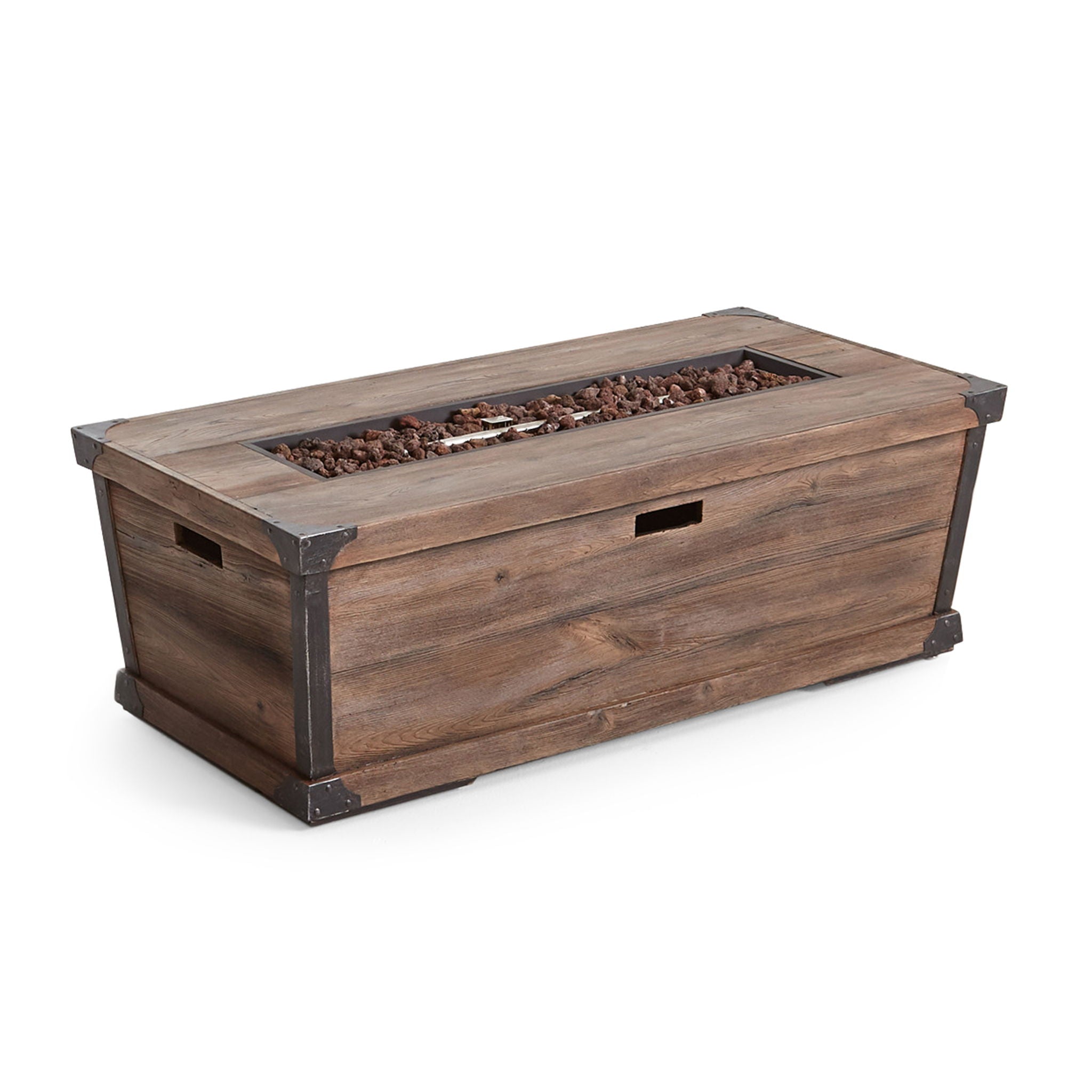 Outdoor Patio Rectangle Gas Burning Fire Pit - Wood Pattern