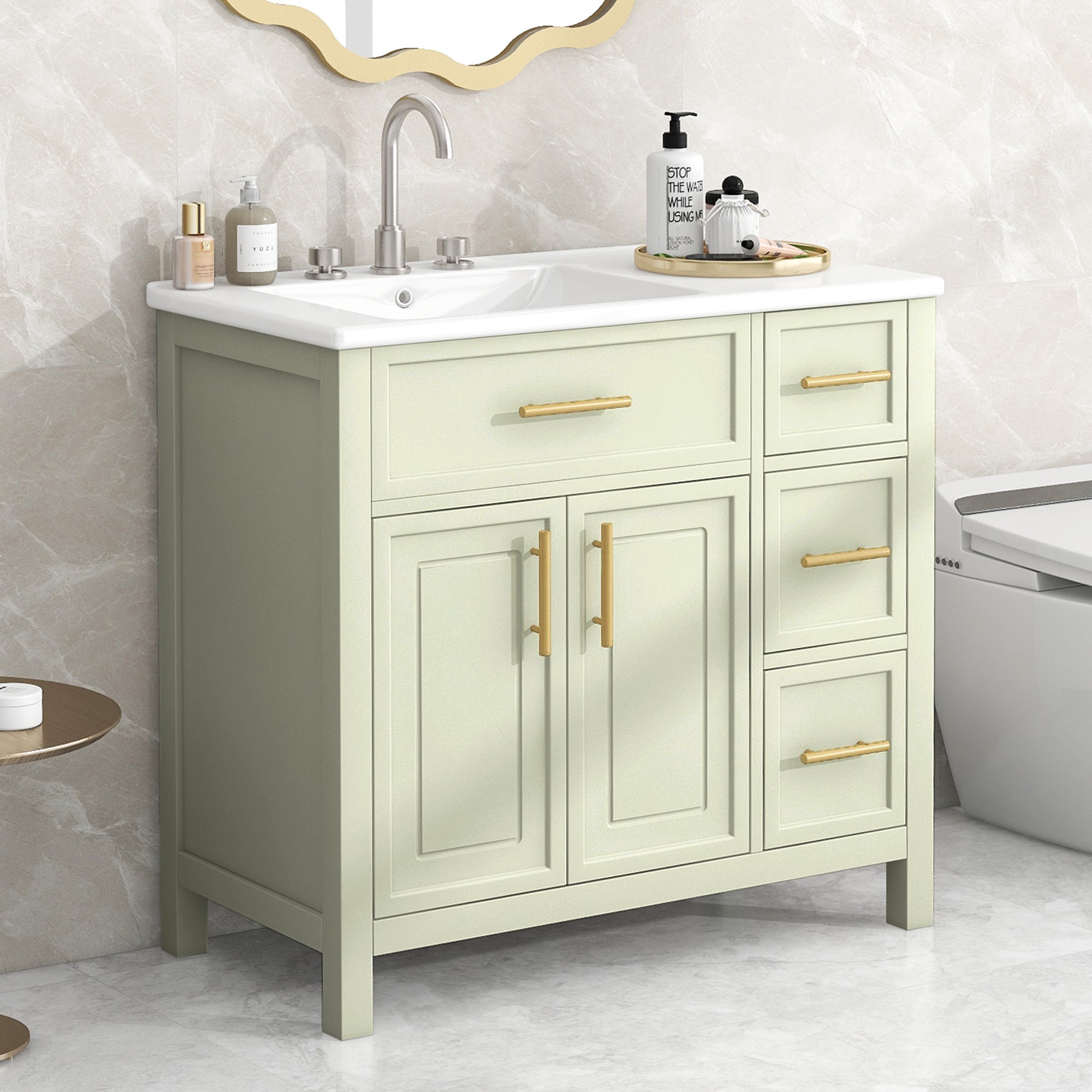 36" Bathroom Vanity with Sink Top, Cabinet with Two Doors and Three Drawers