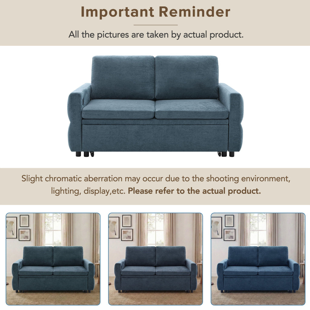Convertible Sofa Bed Loveseat With Adjustable Backrest And USB Ports