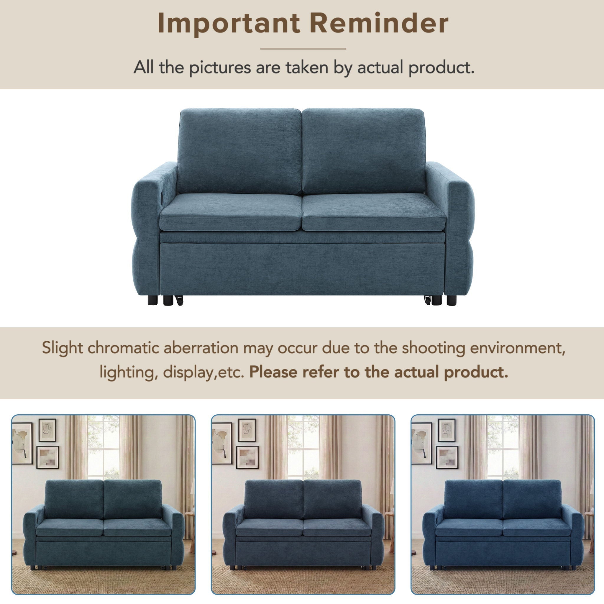 Convertible Sofa Bed Loveseat With Adjustable Backrest And USB Ports