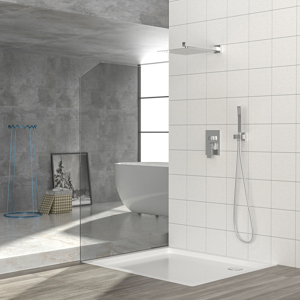 Dual Shower Head System With 12" Square Rain Shower And Rough In Valve