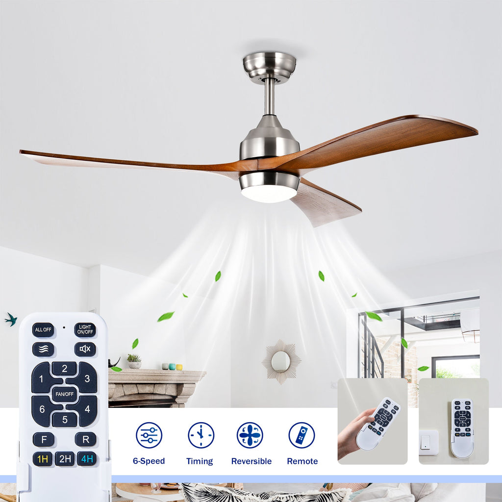 52" Solid Wood Blades Ceiling Fan with Lights and Remote Control