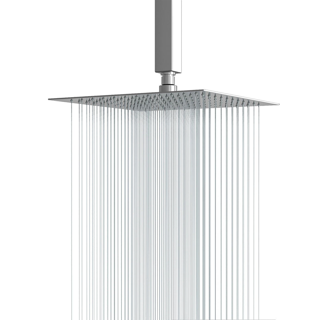 16" Square Rainfall Shower Head Fixed Wall Mount With Full Body Coverage & Self Cleaning Silicone Nozzles