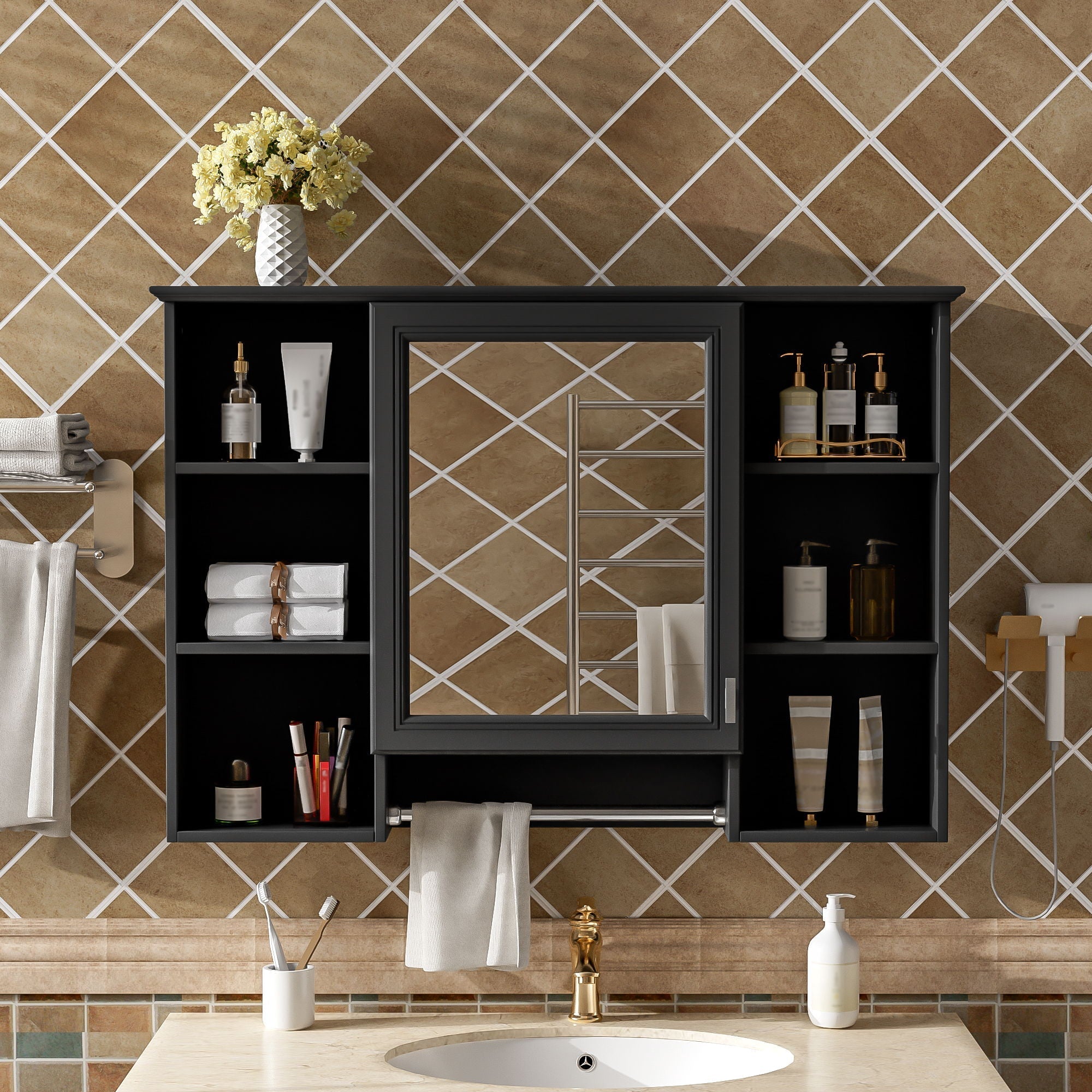 3 In 1 Modern Bathroom Mirror Cabinet With Adjustable Shelf