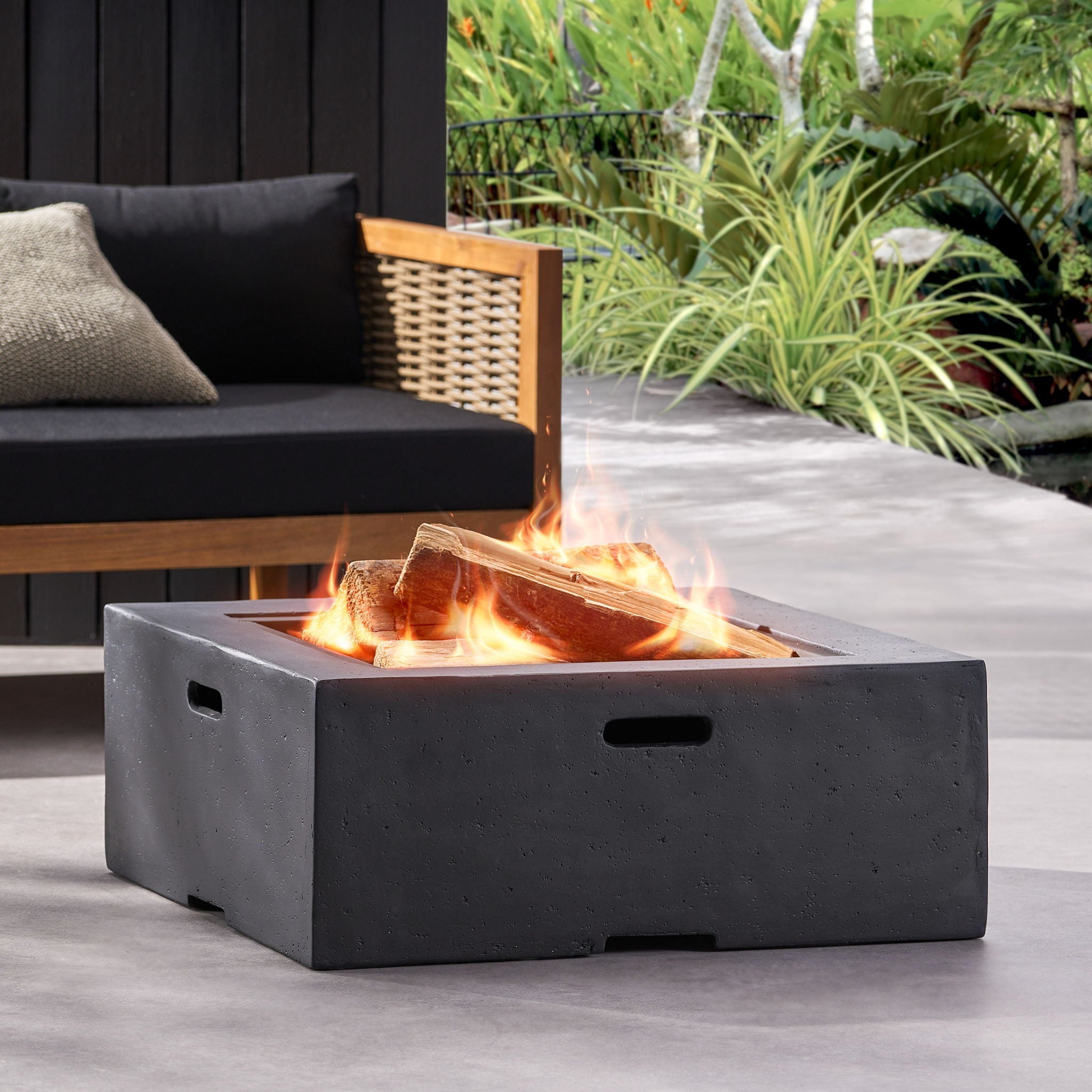 Outdoor Square MGO Wood Burning Fire Pit - Dark Gray