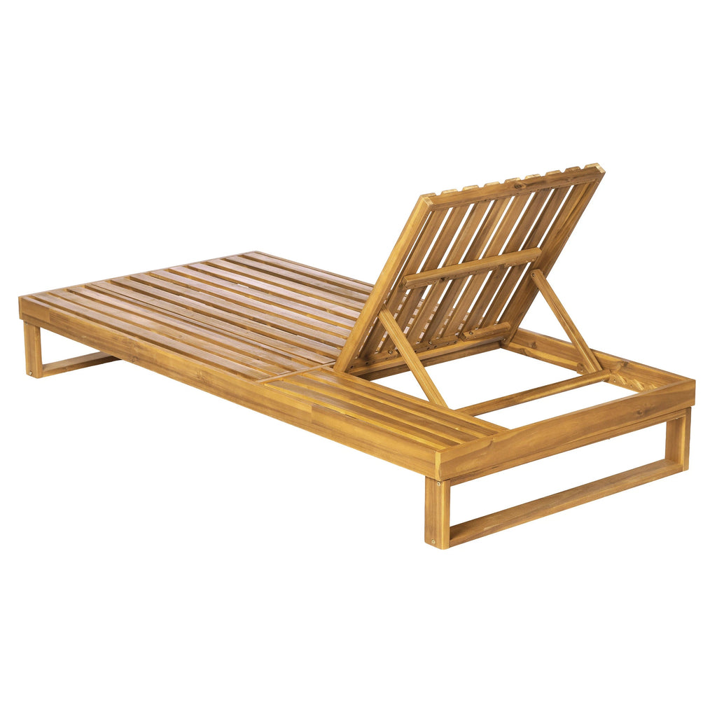 Acacia Wood Chaise Lounge Teak Finish with Adjustable Recliner