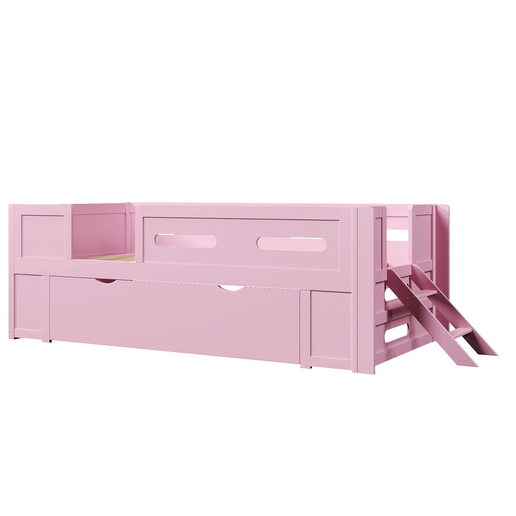 Platform Bed With Guardrail And Drawer