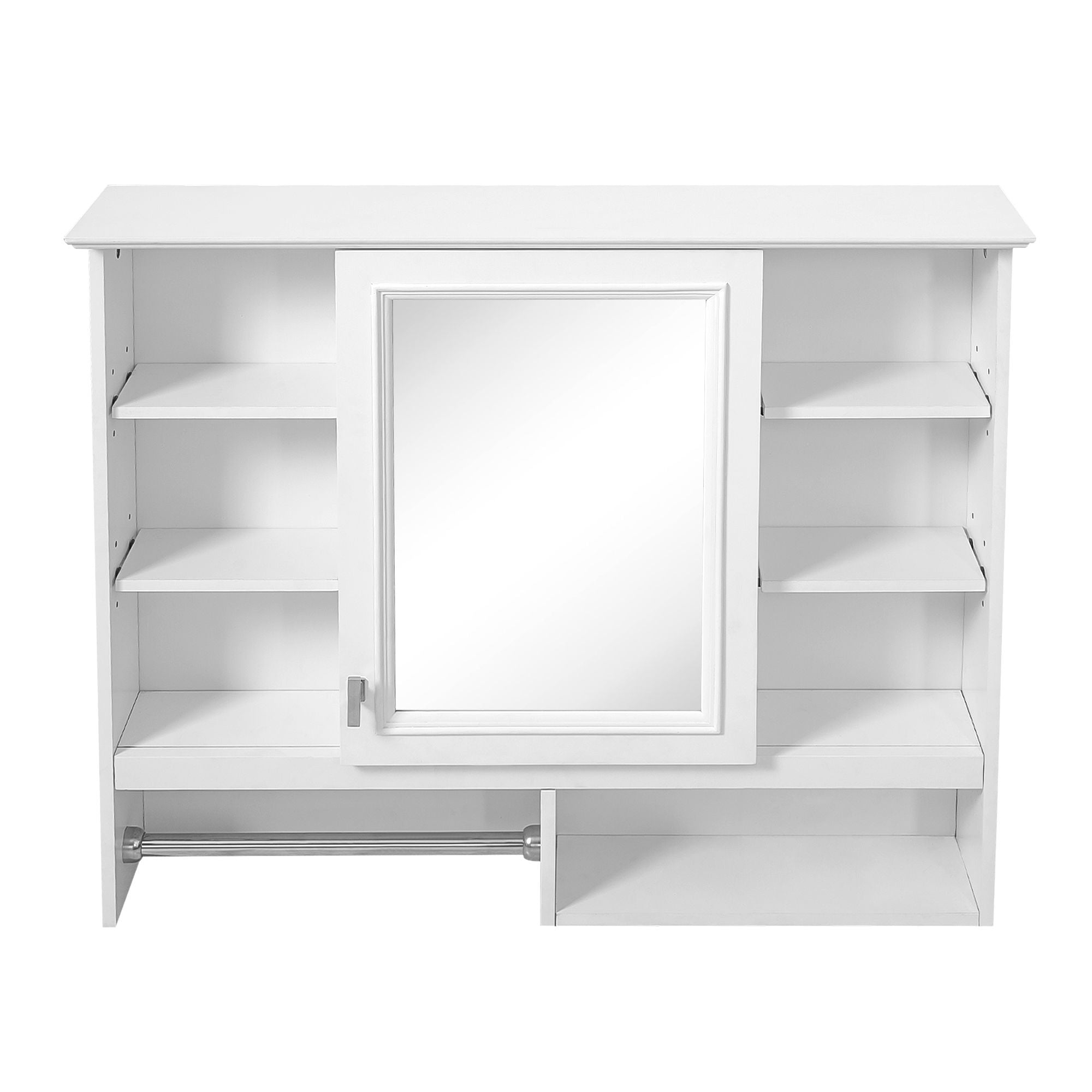 Wall Mount 2 In 1 Mirror Cabinet With Adjustable Shelves, Open Storage, For Bathroom Vanity - White